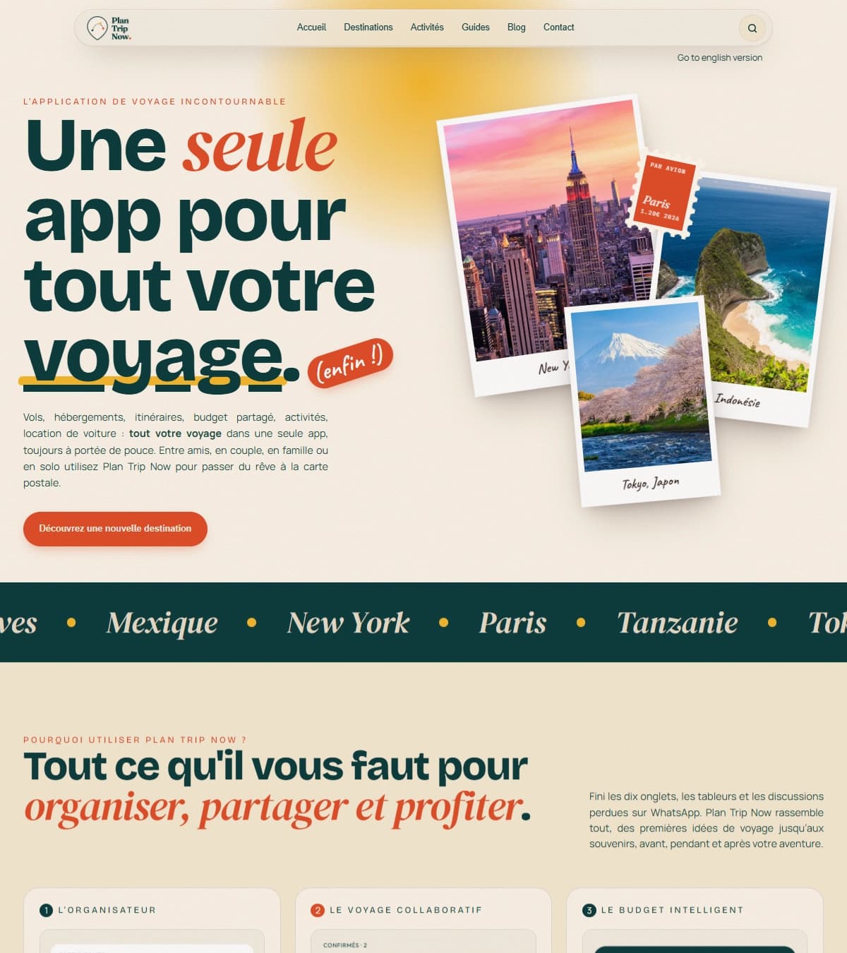Aperçu du site PlanTripNow, réalisé par 97 Digital Agency